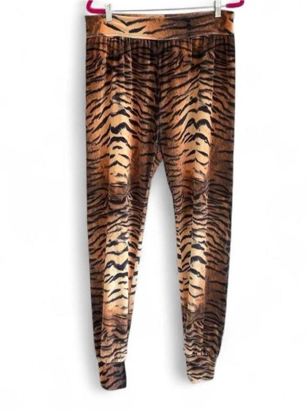 Y2K Tiger Print Velour Leggings – Animal Print Yoga Pants (L)